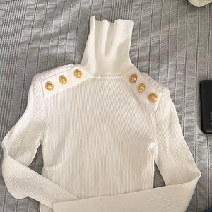 Balmain Ivory Turtleneck with Gold Buttons